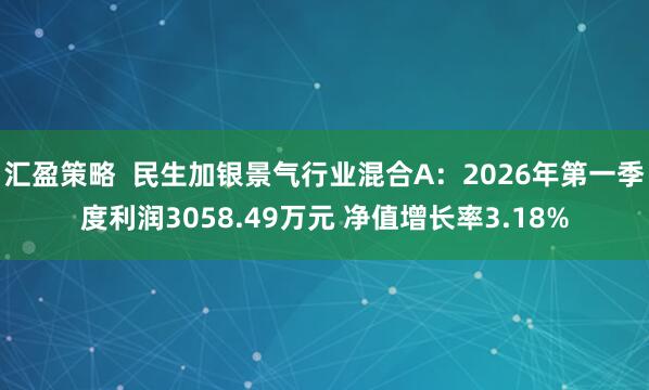 汇盈策略  民生加银景气行业混合A：2026年第一季度利润3058.49万元 净值增长率3.18%